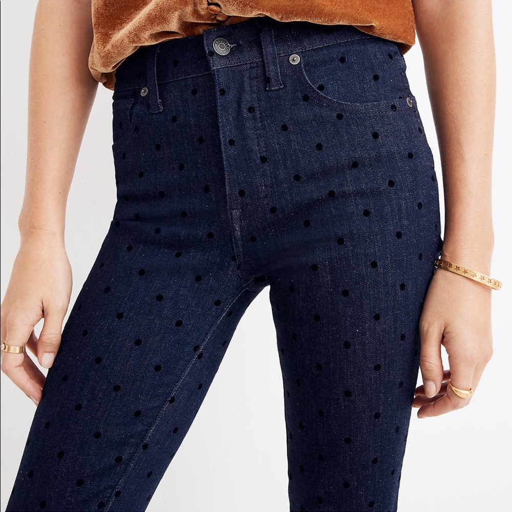 9” Mid Rise Skinny Jean: Flocked Dot Edition